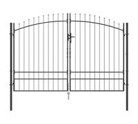 vidaXL Porte de Jardin avec Un Dessus en Pointes, Double battant, Grise, 3 x 2 m | Acier Durable et résistant aux UV, Parfait pour l’extérieur, sécurité de terrasse, barrière décorative.