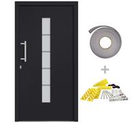 Porte d'Entrée Porte d'Extérieur Sécurité Maison Jeu de Poignées Jeu de Clés Ruban Adhésif PVC et Aluminium Anthracite 100x210 cm