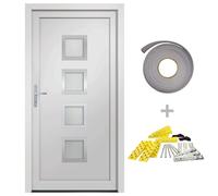 vidaXL Porte d'Entrée, Porte Intérieure avec Jeu de Poignées et Jeu de Clés, Porte d'Extérieur avec Charnières Réglables 3D, Blanc 98x208 cm PVC