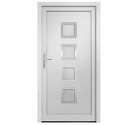 Porte d'Entrée, Porte Intérieure avec Jeu de Poignées et Jeu de Clés, Porte d'Extérieur avec Charnières Réglables 3D, Blanc 98x208 cm PVC