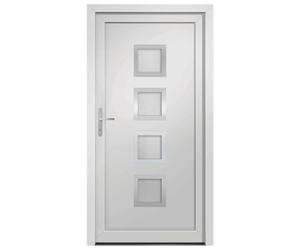 vidaXL Porte d'Entrée, Porte Intérieure avec Jeu de Poignées et Jeu de Clés, Porte d'Extérieur avec Charnières Réglables 3D, Blanc 108x200 cm PVC