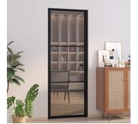 Porte Intérieure Porte Vitrée Porte à Panneaux Chambre à Coucher Salle de Bain Maison 76x201,5 cm Noir Verre ESG et Aluminium