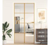 vidaXL Porte Intérieure Mince, Porte Intérieure Moderne, Porte Vitrée, Porte de Chambre, Porte de Salle de Bain Maison, Doré Verre Trempé Aluminium