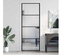 Binnendeur smal 76x201,5 cm gehard glas en aluminium zwart155116