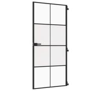 vidaXL Porte Intérieure Mince, Porte Intérieure Moderne, Porte Vitrée, Porte de Chambre, Porte de Salle de Bain Maison, Noir 93x201,5 cm Verre Trempé Aluminium