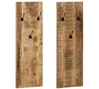 Porte-manteau mural 2 pcs Bois de manguier massif 36x110x3 cm