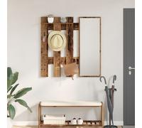 vidaXL Porte-manteau mural avec stockage avec miroir Bois ancien 100 x 10 x 100 cm