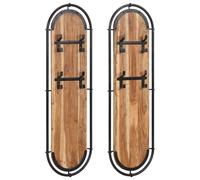 vidaXL Porte-manteaux muraux et 4 crochets 2 pcs bois massif d'acacia