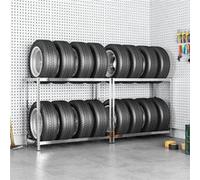 Porte-pneus à 2 Niveaux 2 pcs, Support de Pneu avec Hauteur réglable, Etagère à Pneus, Etagère de Rangement Garage, Industriel, Argenté 110x40x110 cm