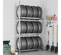 Porte-pneus à 2 Niveaux, Support de Pneu avec Hauteur réglable, Etagère à Pneus, Etagère de Rangement Garage, Industriel, Argenté 110x40x200 cm Acier