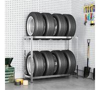 Porte-pneus à 2 Niveaux, Support de Pneu avec Hauteur réglable, Etagère à Pneus, Etagère de Rangement Garage, Industriel, Argenté 110x40x110 cm Acier