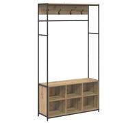 vidaXL Portemanteau avec Banc à Chaussures Chêne Artisanal, Porte-Manteau Rustique Industriel, pour Chambre, Salon, Couloir, Rangement Multi-Crochets, Gain de Place