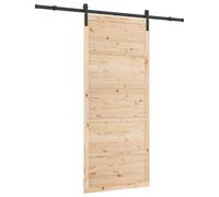 vidaXL Portes coulissantes 90 x 208 cm en pin massif brun, fini rustique. Composants ajustables, à utiliser à l'intérieur. Style ferme. Comprend un rail, des rouleaux, un guide de sol et une barrière
