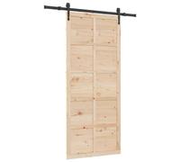 vidaXL Portes coulissantes rectangulaires en bois de pin massif marron, 80 x 208 cm, style ferme, texture lisse, avec des éléments en acier. Idéal pour la maison, le salon ou la chambre. Ensemble com