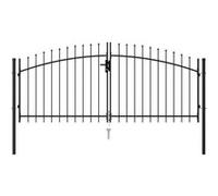 Portillon double porte avec dessus à pointe Acier 3x1,25 m Noir