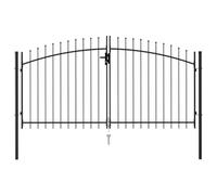 vidaXL Portillon Double Porte avec Dessus à Pointe Portail de Jardin Porte de Jardin Barrière de Jardin Terrasse Patio Extérieur Acier 3x1,5 m Noir