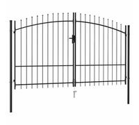 vidaXL Portillon Double Porte avec Dessus à Pointe Portail de Jardin Porte de Jardin Barrière de Jardin Terrasse Patio Extérieur Acier 3x2 m Noir