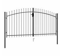 vidaXL Portillon Double Porte avec Dessus à Pointe Portail de Jardin Porte de Jardin Barrière de Jardin Terrasse Patio Extérieur Acier 3x1,5 m Noir