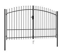 vidaXL Portillon Double Porte avec Dessus à Pointe Portail de Jardin Porte de Jardin Barrière de Jardin Terrasse Patio Extérieur Acier 3x1,75 m Noir