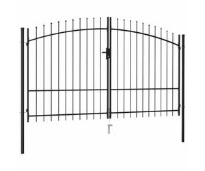 vidaXL Portillon Double Porte Woerden avec Dessus à Pointe Portail de Jardin Porte de Jardin Barrière de Jardin Terrasse Patio Extérieur Acier 299,5x224,5 cm Noir
