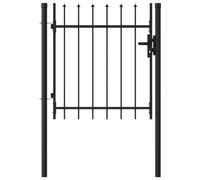 vidaXL Portillon Simple Porte avec Dessus à Pointe Portail de Jardin Porte de Jardin Barrière de Jardin Terrasse Patio Extérieur Acier 1x1 m Noir