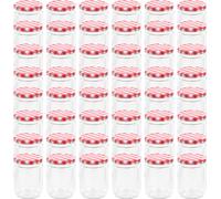 Vidaxl 48 Pcs Pots À Confiture Couvercle Blanc Et Rouge Verre 230 Ml
