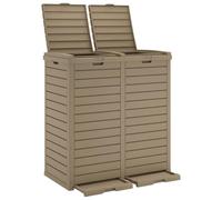 vidaXL Poubelle d'Extérieur, Bac à ordures avec Double Couvercle, Poubelle avec 2 Seaux Parc Jardin Terrasse Patio, Marron Clair Polypropylène