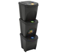 Vidaxl Poubelles Ã Ordures Empilables 3 Pcs Gris 75 L Polypropylène