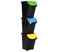 vidaXL Poubelles empilables avec couvercles 3 pcs noir PP 120 L 364071