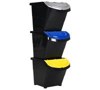 vidaXL Poubelles empilables avec couvercles 3 pcs noir PP 78 L