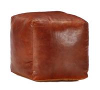 Pouf 40 X 40 X 40 Cm Brun Roux Cuir Véritable De Chèvre Marron