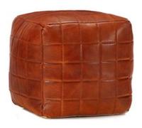 vidaXL Pouf 40 x 40 x 40 cm Brun roux Cuir véritable de chèvre Brun G