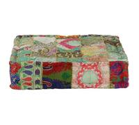 vidaXL Pouf carré en coton fait à la main 50 x 50 x 12 cm Vert multicolore G