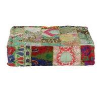 vidaXL Pouf carré en coton fait à la main 50 x 50 x 12 cm Vert Multicolore G