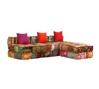 vidaXL Pouf Modulaire à 3 Places Patchwork Tissu Sofa Canapé de Salon Maison