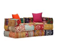 vidaXL Pouf Modulaire à 2 Places Canapé de Salle de Séjour Sofa de Salon Meuble de Salle de Séjour Maison Intérieur Patchwork Tissu