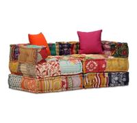 vidaXL Pouf modulaire à 2 places – Patchwork tissu, confort moelleux – Multicolore