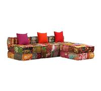 vidaXL Pouf modulaire 3 places Patchwork en tissu