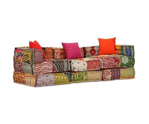 vidaXL Pouf modulaire à 3 Places Patchwork Tissu