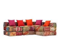 vidaXL Pouf Modulaire à 4 Places Canapé de Salle de Séjour Sofa de Salon Meuble de Salle de Séjour Maison Intérieur Patchwork Tissu