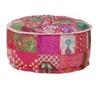 vidaXL Pouf rond en coton patchwork fait à la main – Rose – 40 x 20 cm