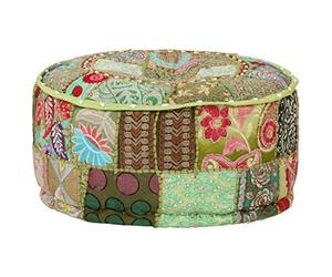 vidaXL Pouf Rond en Coton Fait à la Main 40 x 20 cm Vert