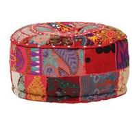 vidaXL Pouf rond fait à la main en coton 40 x 20 cm Rouge