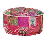 vidaXL Pouf Rond en Coton Patchwork Fait à la Main Rose Tabouret Repose-Pied