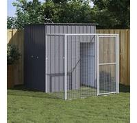 Poulailler avec cour anthracite 165x251x181 cm acier galvanisé, poulailler, enclos à poules, poulailler avec enclos, cabane à poules