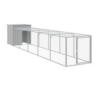 Vidaxl Poulailler Avec Cour Gris Clair 110x609x110 Cm Acier Galvanisé Gris
