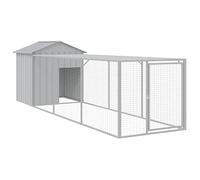 vidaXL Poulailler avec Cour Gris Clair 117x405x123 cm Acier galvanisé, poulailler, enclos à Poules, poulailler avec enclos, cabane à Poules