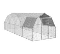 vidaXL Poulailler avec toit 2,5x8x2,25 m acier galvanisé, poulailler de promenade, enclos à poules accessible, cage à poules