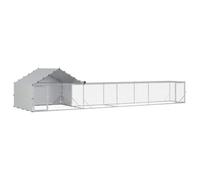vidaXL Lot de 2 poulaillers avec toit et abri Argenté 700 x 200 x 150 cm Poulailler moderne résistant aux intempéries Enclos pratiques en acier galvanisé pour vos poules plein air