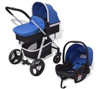 vidaXL Poussette 3-en-1 Aluminium Bleu et Noir Pliable Landau d'Enfant Bébé Bleu G